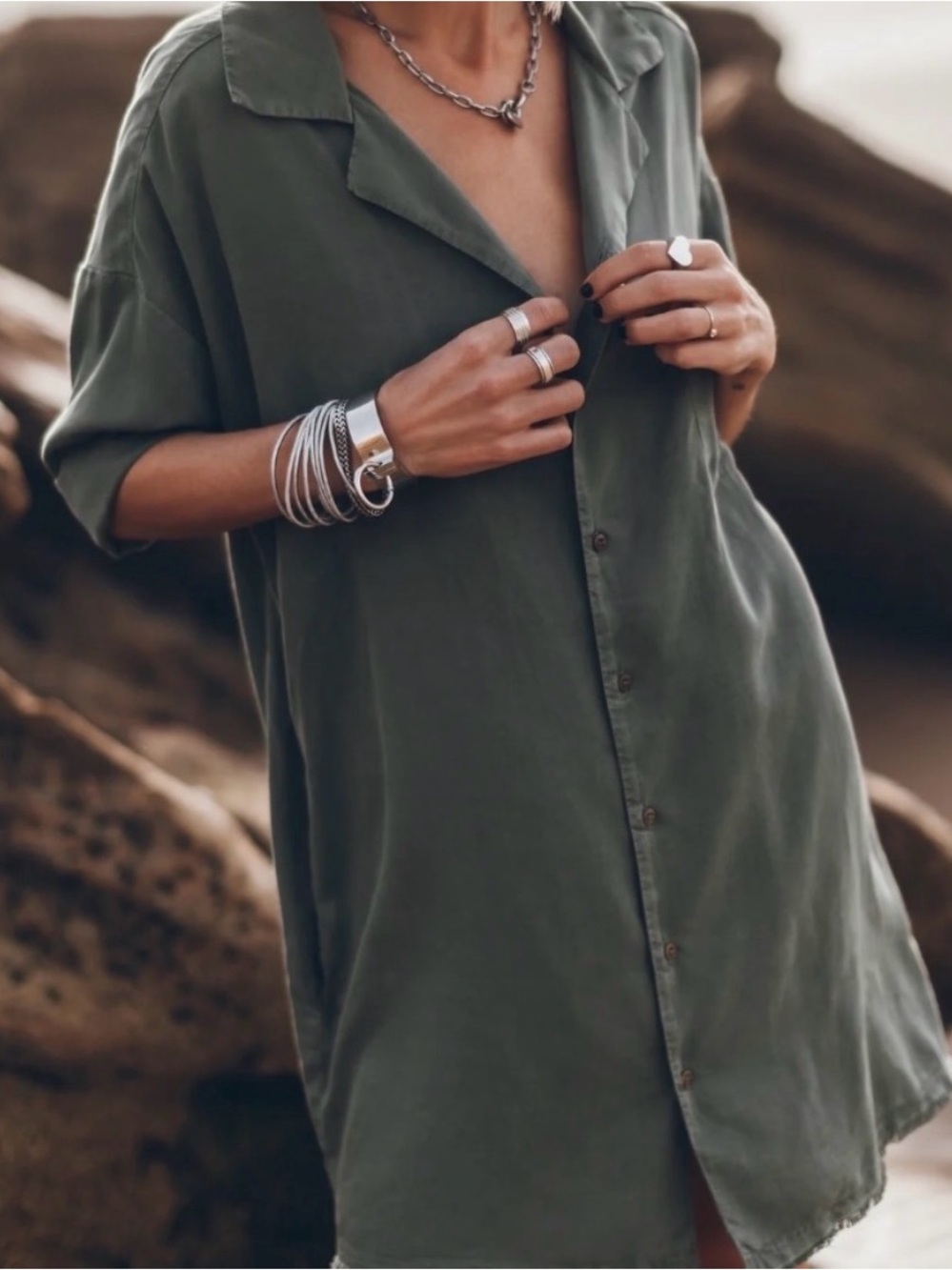Mikuta Green Shirt Dress